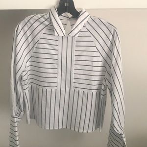 White cropped top with grey stripes